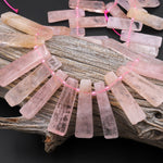 Natural Pink Aquamarine Morganite Thin long Rectangel Spike Beads Cleopatra Style 15.5" Strand A1