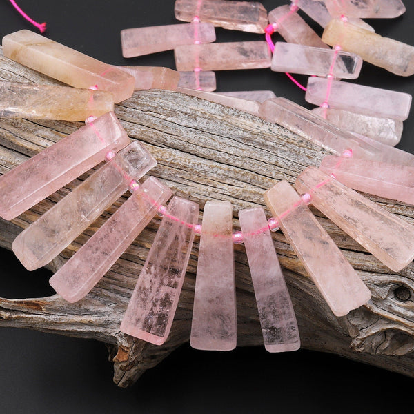 Natural Pink Aquamarine Morganite Thin long Rectangel Spike Beads Cleopatra Style 15.5" Strand