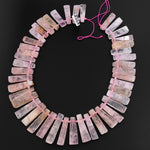 Natural Pink Aquamarine Morganite Thin long Rectangel Spike Beads Cleopatra Style 15.5" Strand