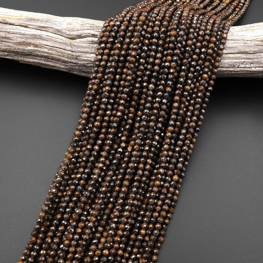 AAA Faceted Natural Bronzite Beads 3mm 4mm Round Gemstone 15.5" Strand