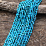 Genuine Natural Arizona Turquoise 4mm Square Heishi Rondelle Beads Genuine Bright Blue Turquoise Beads 15.5" Strand