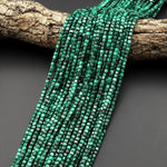 Natural Malachite Faceted 3mm Cube Beads Laser Table Cut Gemstone 15.5" Strand