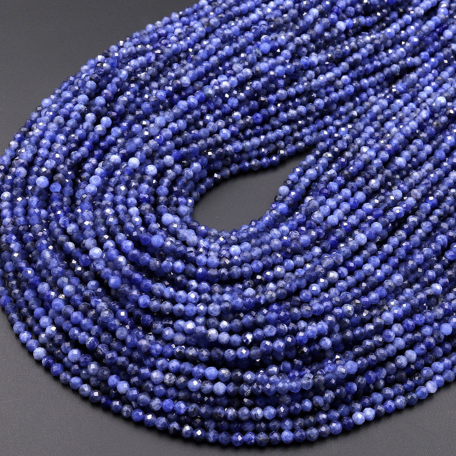 AAA Natural Blue Sodalite 3mm Faceted Round Beads 15.5" Strand