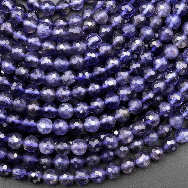 AAA Natural Blue Iolite Faceted 6mm Round Beads Genuine Gemstone 15.5" Strand