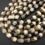 Tibetan Agate Barrel Drum Barrel Beads Two Tone Dzi Agate Ancient Antique Vintage Looking Boho Beads 15.5" Strand