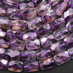 Natural Amethyst Faceted Rectangle Cushion 9x13mm Beads 15.5" Strand