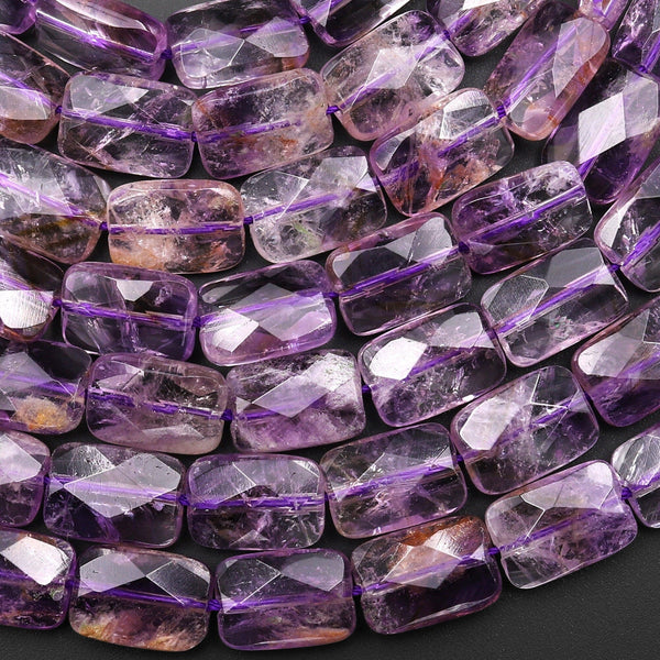 Natural Amethyst Faceted Rectangle Cushion 9x13mm Beads 15.5" Strand