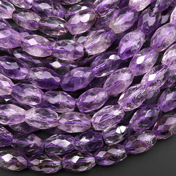 Natural Amethyst Faceted Oval 8x13mm Beads 15.5" Strand