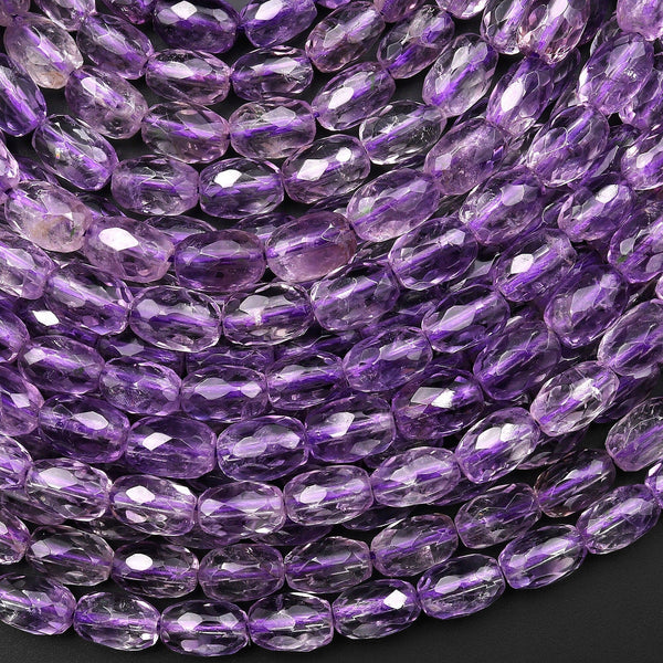 Natural Amethyst Faceted Oval Nugget 6x9mm Beads 15.5" Strand