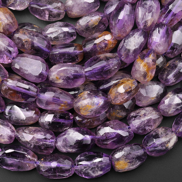 Natural Amethyst Faceted Freeform Oval Nugget 10x14mm Beads 15.5" Strand