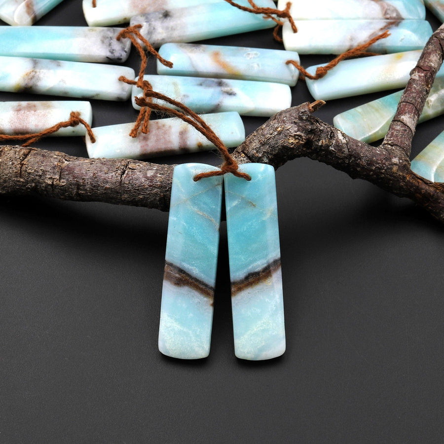 Natural Amazonite Earring Pair Matched Drilled Gemstone Rectangle Beads A1