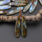 Natural Labradorite Teardrop Pair Drilled Matched Natural Gemstone Bead Pair