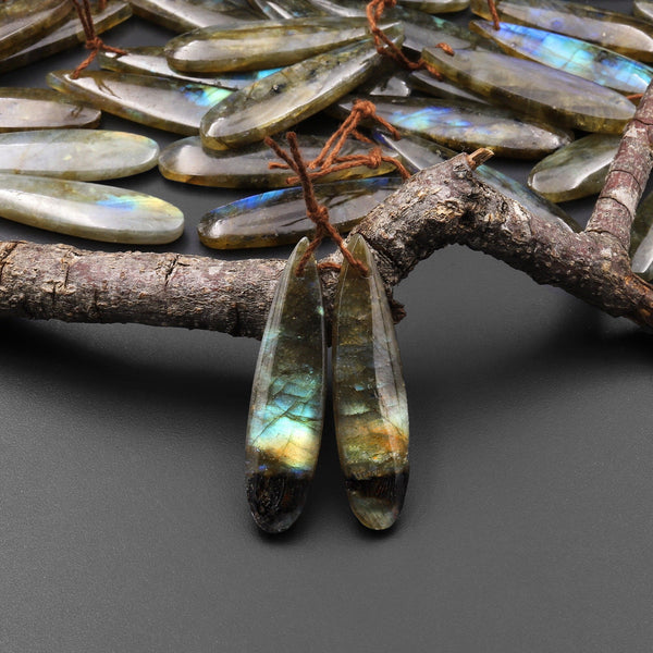Natural Labradorite Teardrop Pair Drilled Matched Natural Gemstone Bead Pair A1