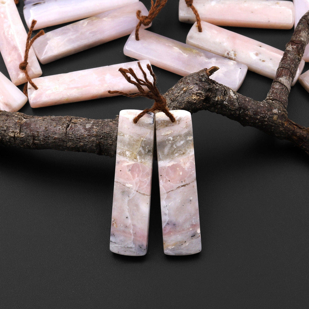 Natural Peruvian Pink Opal Earring Pair Rectangle Drilled Matched Gemstone Beads A1