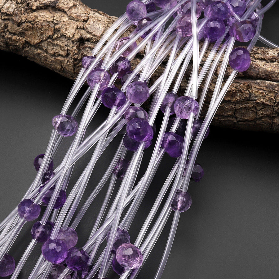 AAA Faceted Natural Purple Amethyst Briolette Beads