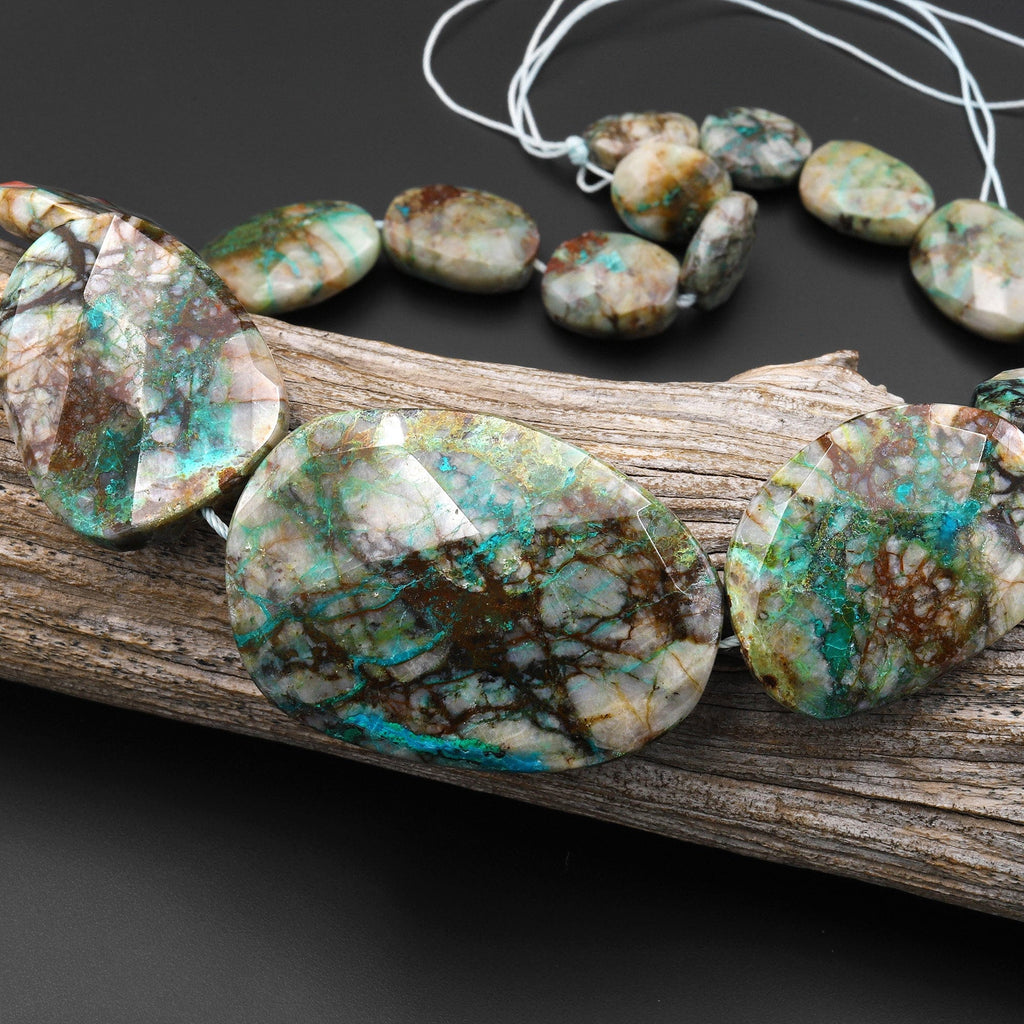 Graduating Faceted Natural Chrysocolla in Quartz Focal Pendant Beads Stunning Blue Strikes Designer Quality One of a Kind 17" Strand