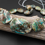 Graduating Faceted Natural Chrysocolla in Quartz Focal Pendant Beads Stunning Blue Strikes Designer Quality One of a Kind 17" Strand