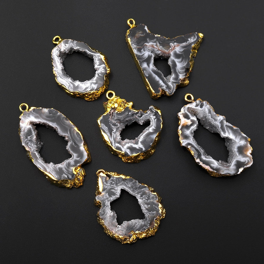 Natural Oco Agate Druzy Drusy Geode Slice Pendant Freeform Sparkling Natural Crystal Gemstone