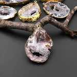 Natural Oco Agate Druzy Drusy Geode Slice Pendant Freeform Sparkling Natural Crystal Gemstone