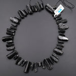 Natural Black Tourmaline Crystal Beads Top Side Drilled Gemstone Spike 15.5" Strand A1