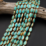 Genuine Natural Turquoise Gold Copper Edging Teardrop Beads Choose from 5pcs, 10pcs 15.5" Strand