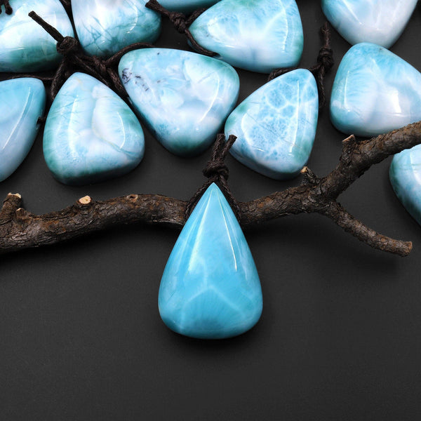 AAA Natural Larimar Teardrop Pear Pendant Side Drilled Genuine Real Blue Larimar Gemstone Focal Bead A1
