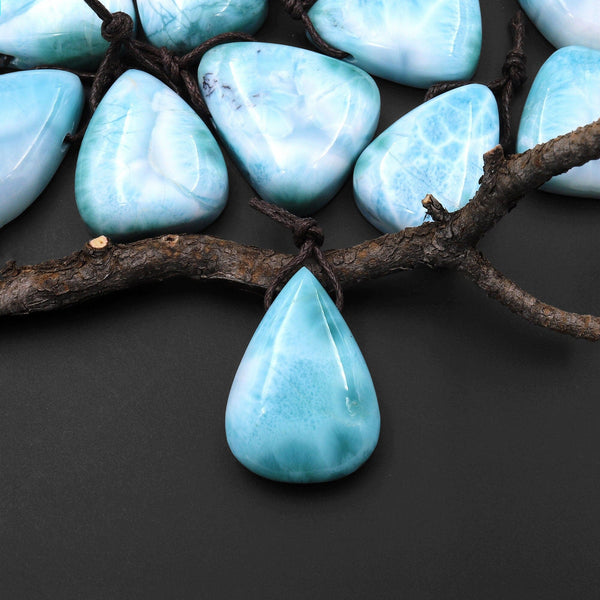 AAA Natural Larimar Teardrop Pear Pendant Side Drilled Genuine Real Blue Larimar Gemstone Focal Bead A2
