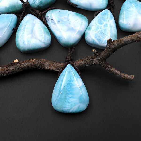 AAA Natural Larimar Teardrop Pear Pendant Side Drilled Genuine Real Blue Larimar Gemstone Focal Bead A4