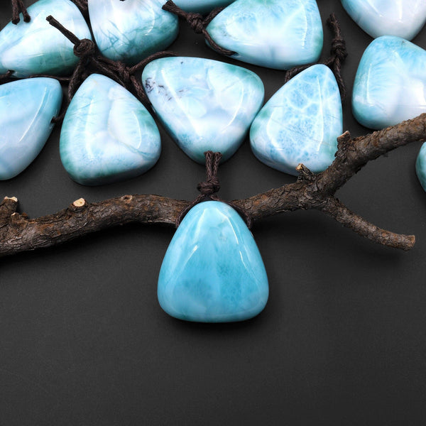 AAA Natural Larimar Teardrop Pear Pendant Side Drilled Genuine Real Blue Larimar Gemstone Focal Bead A6