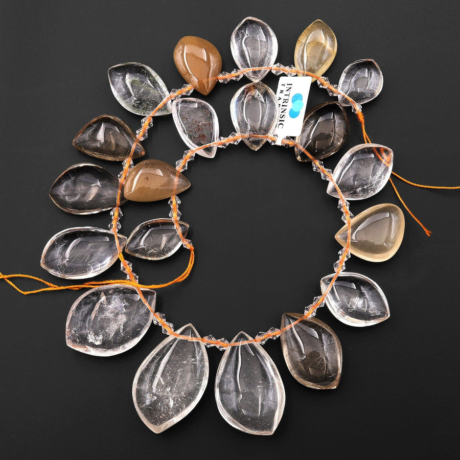 Super Clear Natural Phantom Quartz Handcut Freeform Teardrop Beads Side Drilled Pendants 15.5" Strand A1