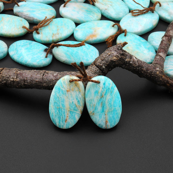 Natural Madagascar Amazonite Oval Earring Pair Drilled Matched Gemstone Beads A1