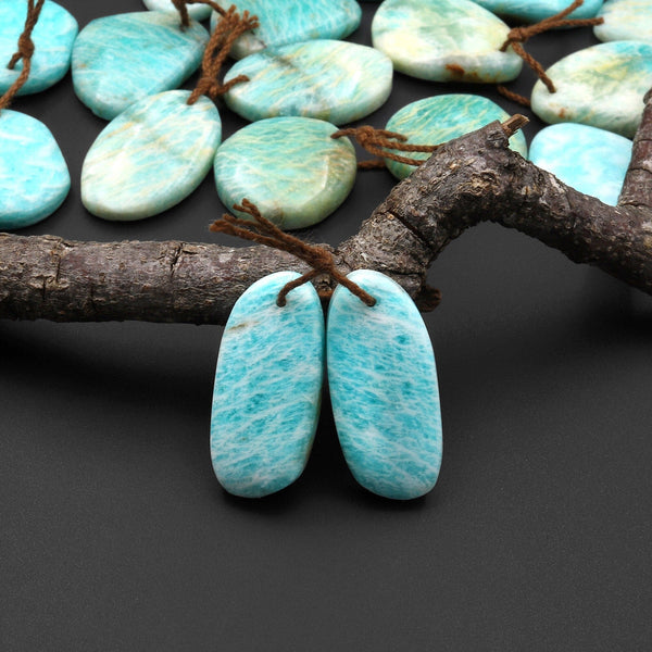 Natural Madagascar Amazonite Freeform Earring Pair Drilled Matched Gemstone Beads A1