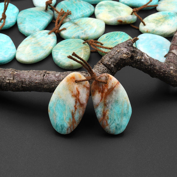 Natural Madagascar Amazonite Freeform Earring Pair Drilled Matched Gemstone Beads A2