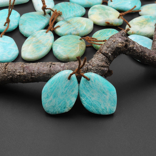 Natural Madagascar Amazonite Freeform Earring Pair Drilled Matched Gemstone Beads A3