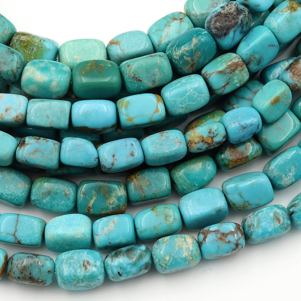 Natural Turquoise Rectangle Cube Beads Nuggets Highly Polished Genuine Real Stunning Blue Green Golden Brown Gemstone 15.5" Strand