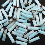 Drilled Natural Blue Amazonite Earring Pair Matched Drilled Gemstone Rectangle Beads