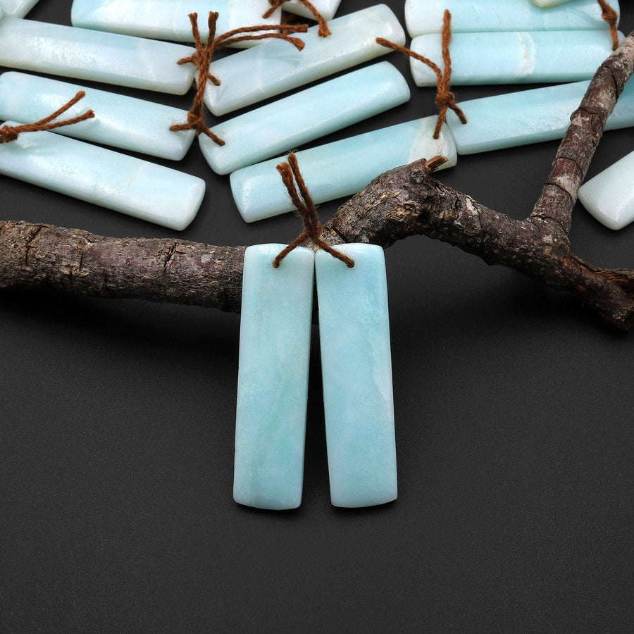 Drilled Natural Blue Amazonite Earring Pair Matched Drilled Gemstone Rectangle Beads