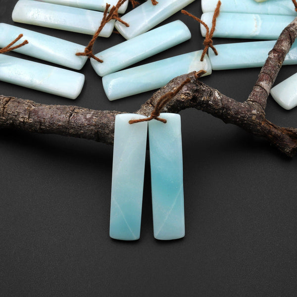 Drilled Natural Blue Amazonite Earring Pair Matched Drilled Gemstone Rectangle Beads A2