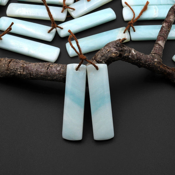 Drilled Natural Blue Amazonite Earring Pair Matched Drilled Gemstone Rectangle Beads A4