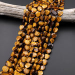 AAA Natural Golden Brown Tiger's Eye Faceted Heart Beads 12mm Gemstone 15.5" Strand
