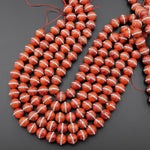 Natural Orange Red Sponge Coral 14mm Round Beads W/ Sparkling Rhinestone Inlay Choose from 5pcs, 10pcs, 15.5" Strand