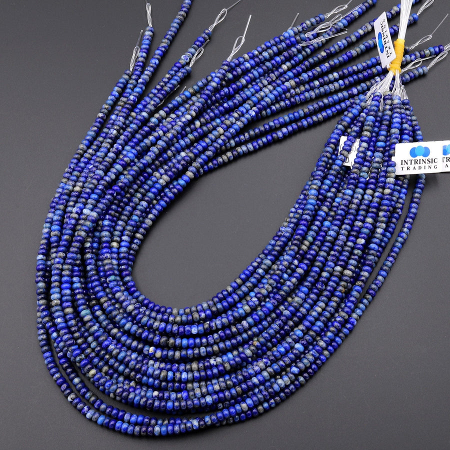 Natural Blue Lapis Beads Smooth Rondelle Beads 4mm 15.5" Strand