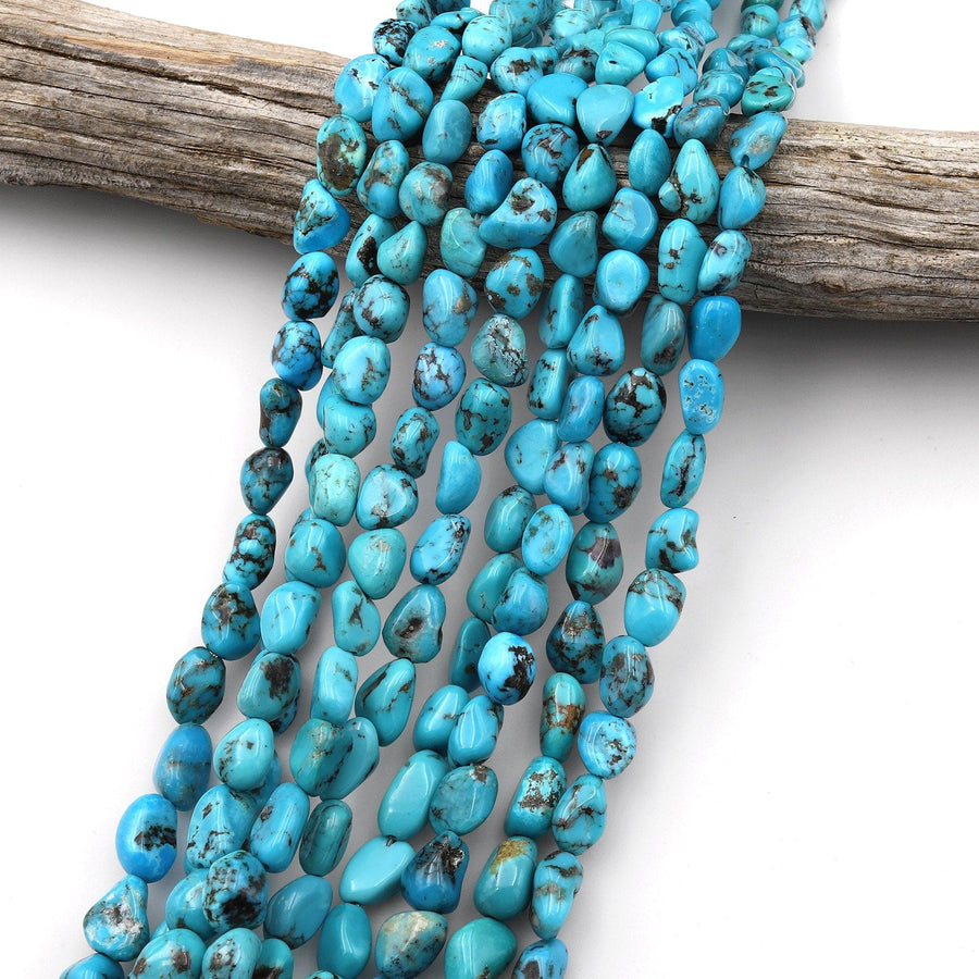 Genuine Natural Blue Turquoise Freeform Pebble Beads 8mm 10mm Nuggets 15.5" Strand