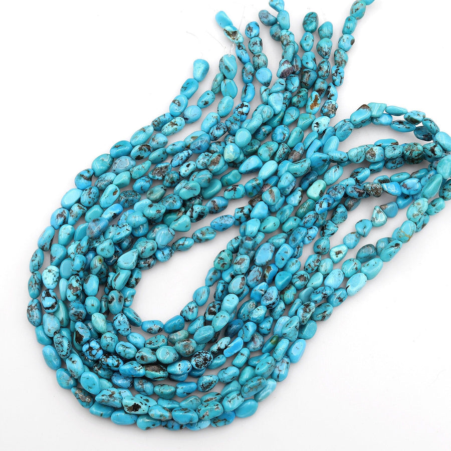 Genuine Natural Blue Turquoise Freeform Pebble Beads 8mm 10mm Nuggets 15.5" Strand