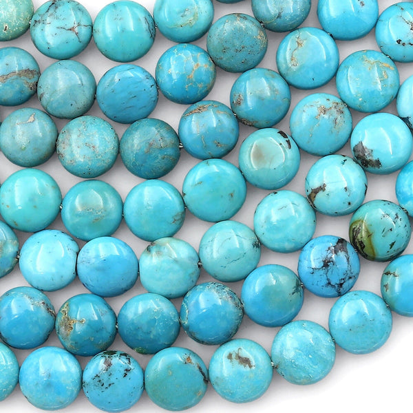 AAA Natural Turquoise Coin Beads 10mm Real Genuine Stunning Blue Green Gemstone 15.5" Strand