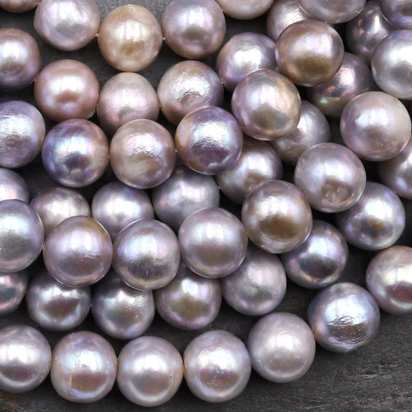 Rare Genuine Freshwater Pearl 11mm 12mm Silvery Pink Round Shimmery Iridescent Classic Pearl 15.5" Strand