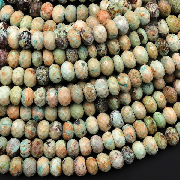 Natural Peruvian Chrysocolla Turquoise Faceted Rondelle Beads 6mm 7mm 8mm 10mm 15.5" Strand