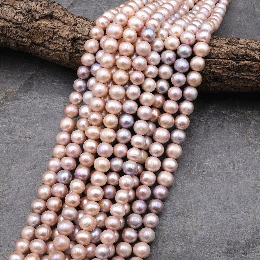 Genuine Natural Peach Pink Mauve Gray Freshwater Pearl 9mm 10mm Round Shimmery Iridescent Classic Pearl 15.5" Strand