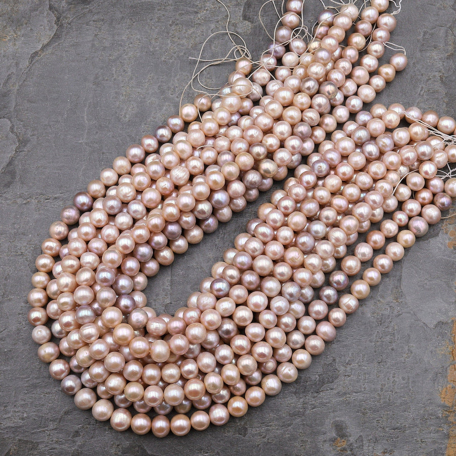 Genuine Natural Peach Pink Mauve Gray Freshwater Pearl 9mm 10mm Round Shimmery Iridescent Classic Pearl 15.5" Strand