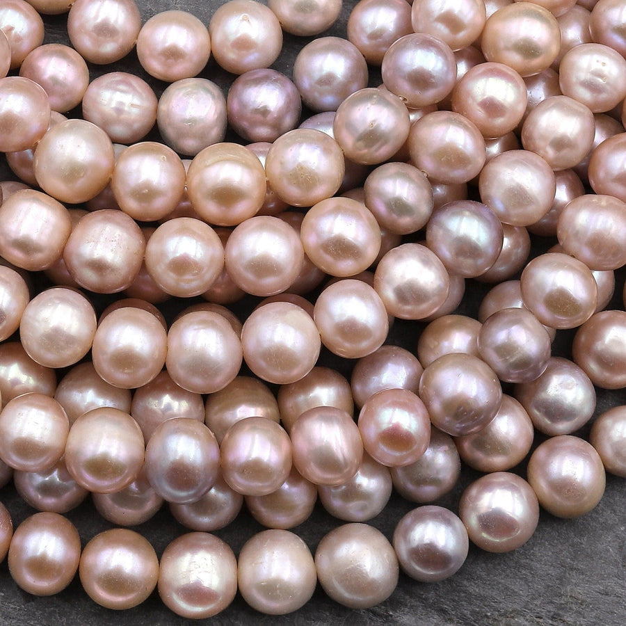 Genuine Natural Peach Pink Mauve Gray Freshwater Pearl 9mm 10mm Round Shimmery Iridescent Classic Pearl 15.5" Strand